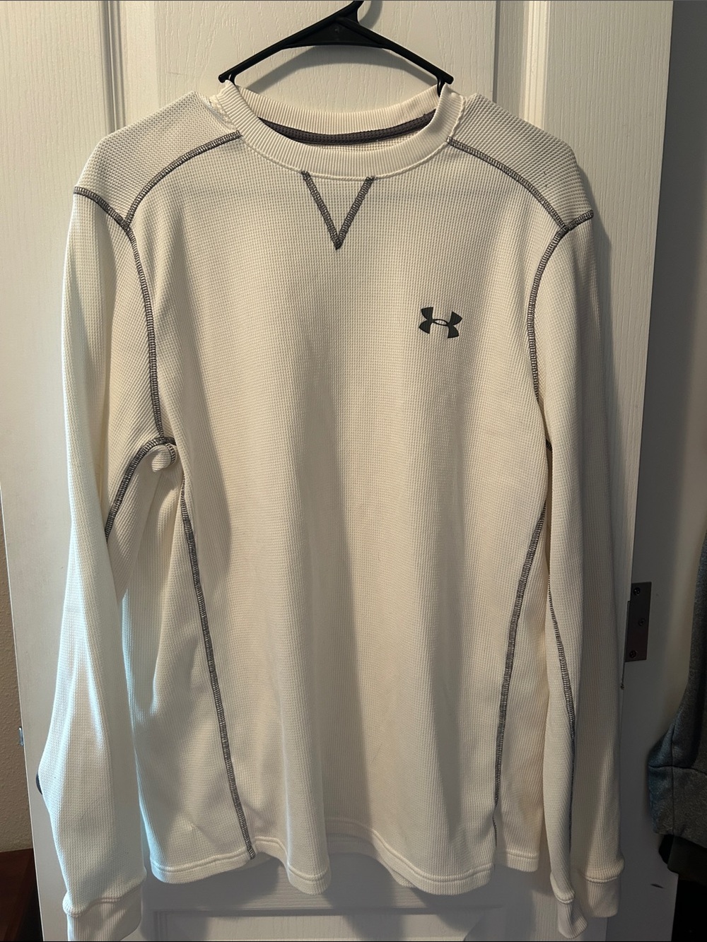 Under Armour Men’s White Long-Sleeve Crew with Gray Contrast Stitching